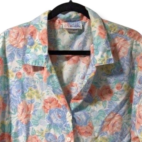 Vintage Pastel Floral Button Down Short Sleeve Shirt Women’s Plus Size 20W - Picture 4 of 13